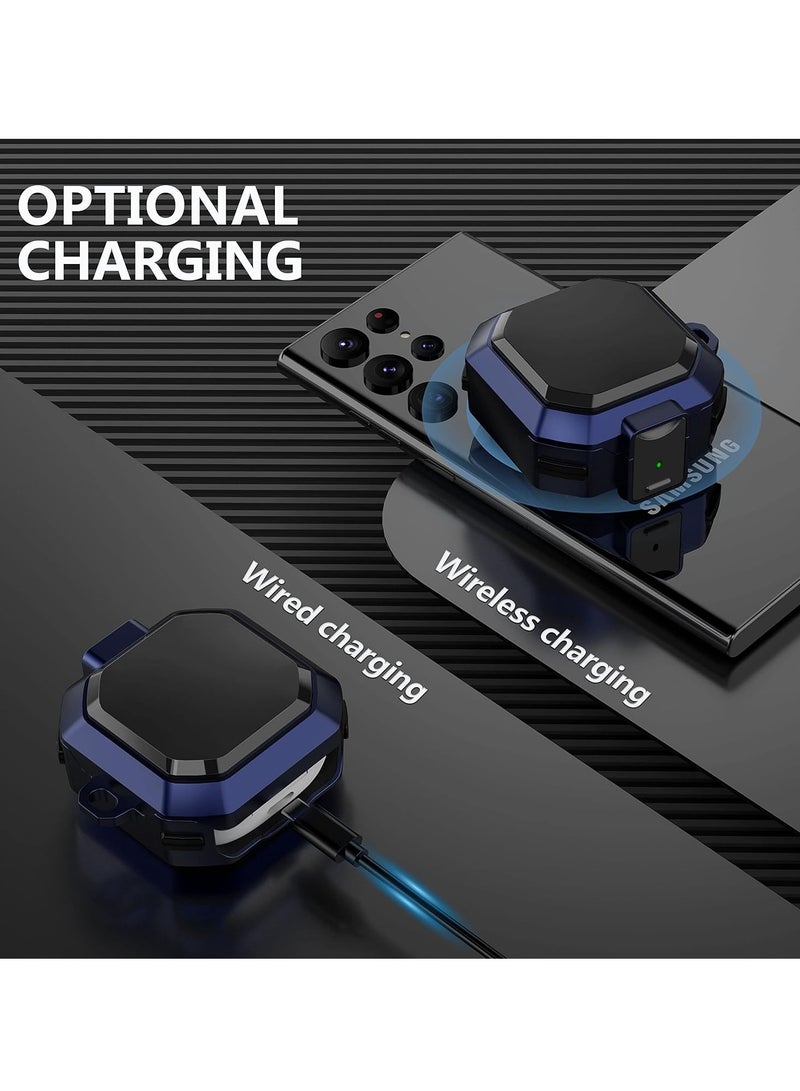 KASTWAVE Armor Case Cover for Samsung Galaxy Buds Pro, Galaxy Buds Live, Galaxy Buds 2 Case Cover with Security Lock, Hard Rugged PC Shockproof Case Cover with Keychain/Straps Blue - Image 3