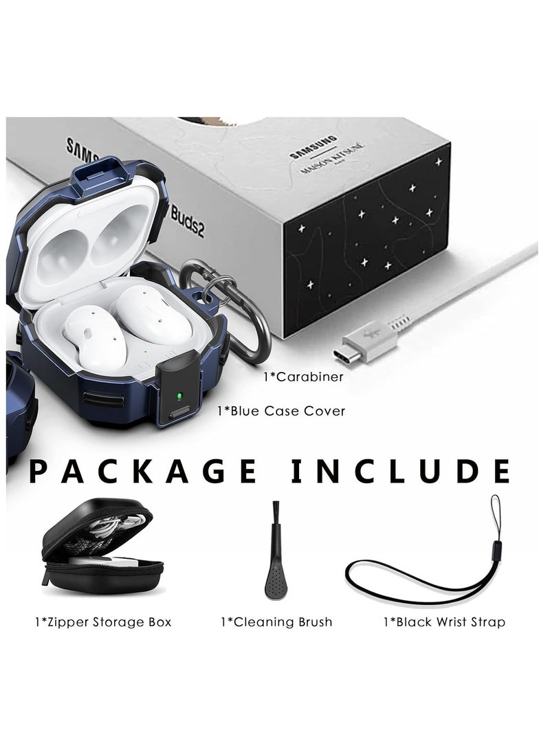 KASTWAVE Armor Case Cover for Samsung Galaxy Buds Pro, Galaxy Buds Live, Galaxy Buds 2 Case Cover with Security Lock, Hard Rugged PC Shockproof Case Cover with Keychain/Straps Blue - Image 5