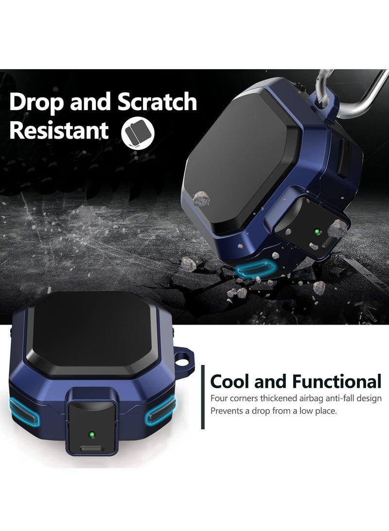 KASTWAVE Armor Case Cover for Samsung Galaxy Buds Pro, Galaxy Buds Live, Galaxy Buds 2 Case Cover with Security Lock, Hard Rugged PC Shockproof Case Cover with Keychain/Straps Blue - Image 4