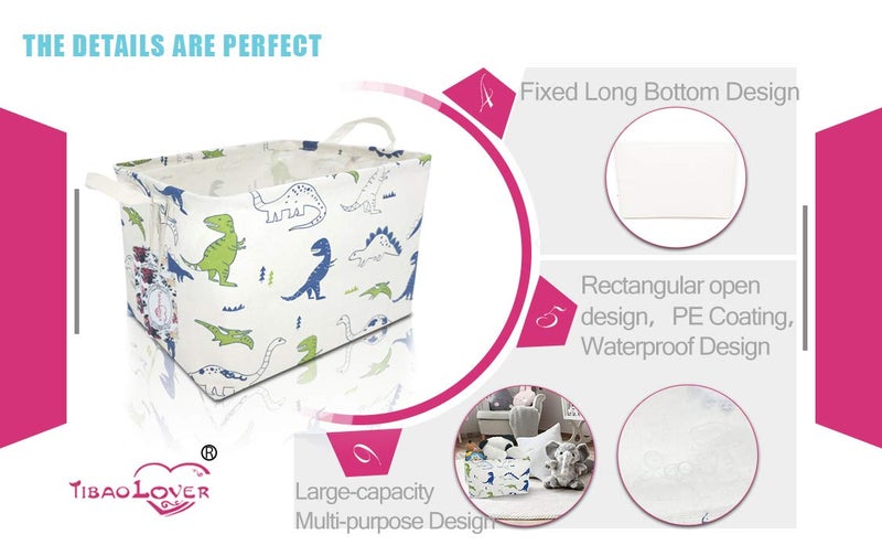 TIBAOLOVER Rectangular Kids Storage Basket Gift Basket Baby Storage Basket Cute Kids Toy Storage Bin Organizer Shelf Book Basket Room Decor(Polychrome Dinosaurs) - Image 4