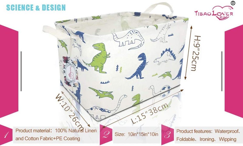 TIBAOLOVER Rectangular Kids Storage Basket Gift Basket Baby Storage Basket Cute Kids Toy Storage Bin Organizer Shelf Book Basket Room Decor(Polychrome Dinosaurs) - Image 2
