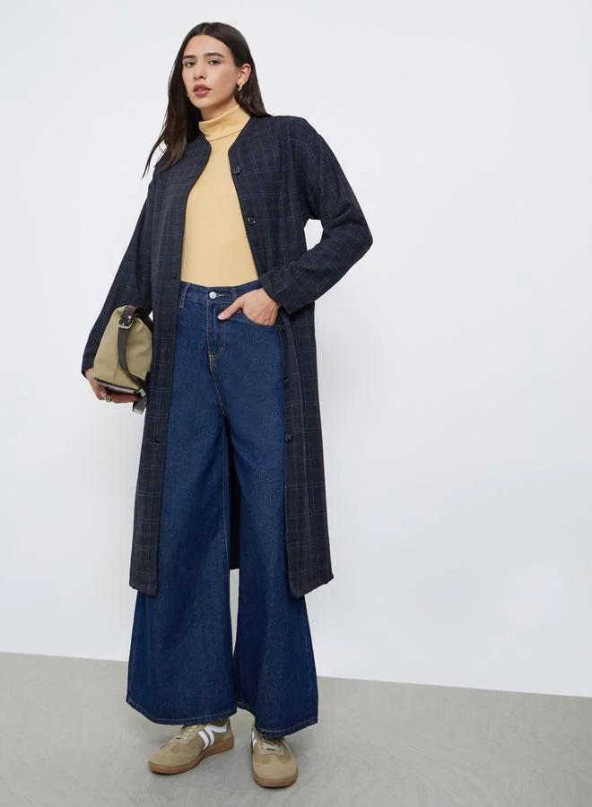 Styli Black Checked Print Wool Look Coat