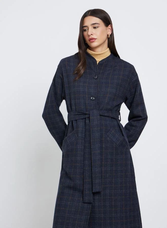 Styli Styli Black Checked Print Wool Look Coat