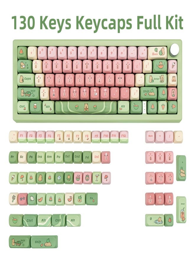 TIMSEKER 130 Keys Cute Capybara Gradient Keycaps, 1.7mm Thick PBT Pink and Green MOA Profile Keycap for ANSI/ISO Layout Cherry MX Switches Mechanical Keyboard - Image 2