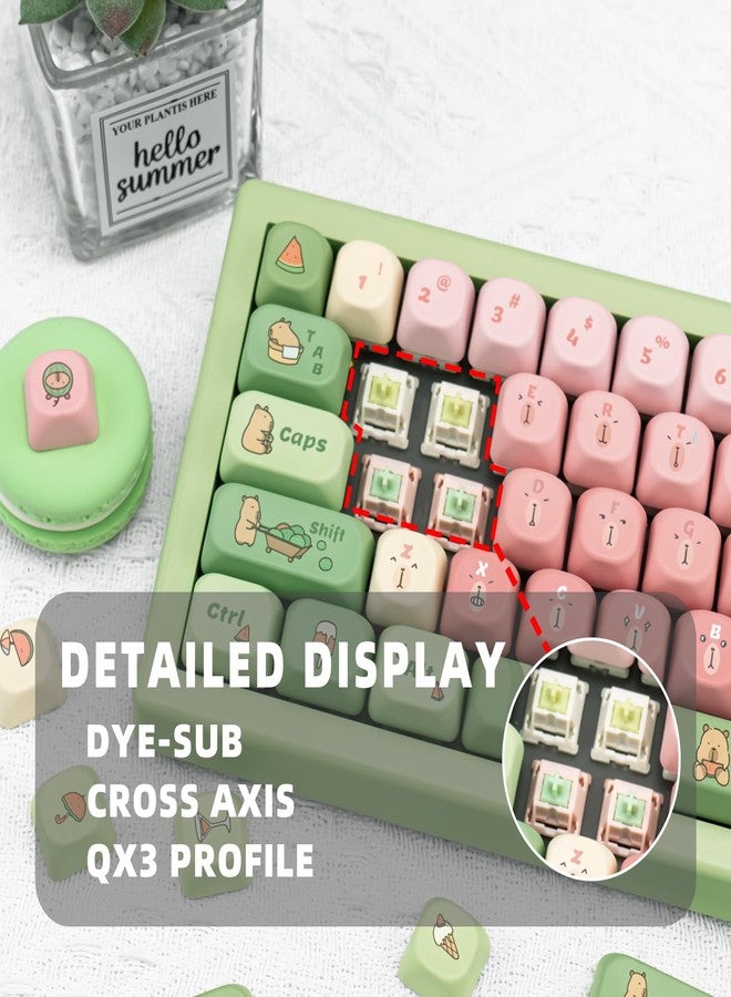 TIMSEKER 130 Keys Cute Capybara Gradient Keycaps, 1.7mm Thick PBT Pink and Green MOA Profile Keycap for ANSI/ISO Layout Cherry MX Switches Mechanical Keyboard - Image 3