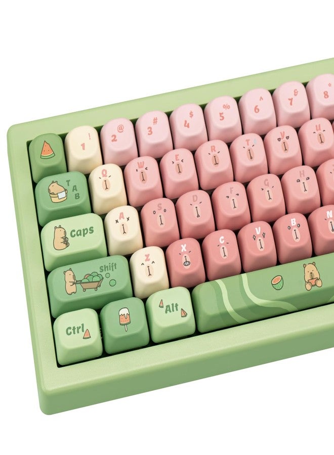TIMSEKER 130 Keys Cute Capybara Gradient Keycaps, 1.7mm Thick PBT Pink and Green MOA Profile Keycap for ANSI/ISO Layout Cherry MX Switches Mechanical Keyboard - Image 1