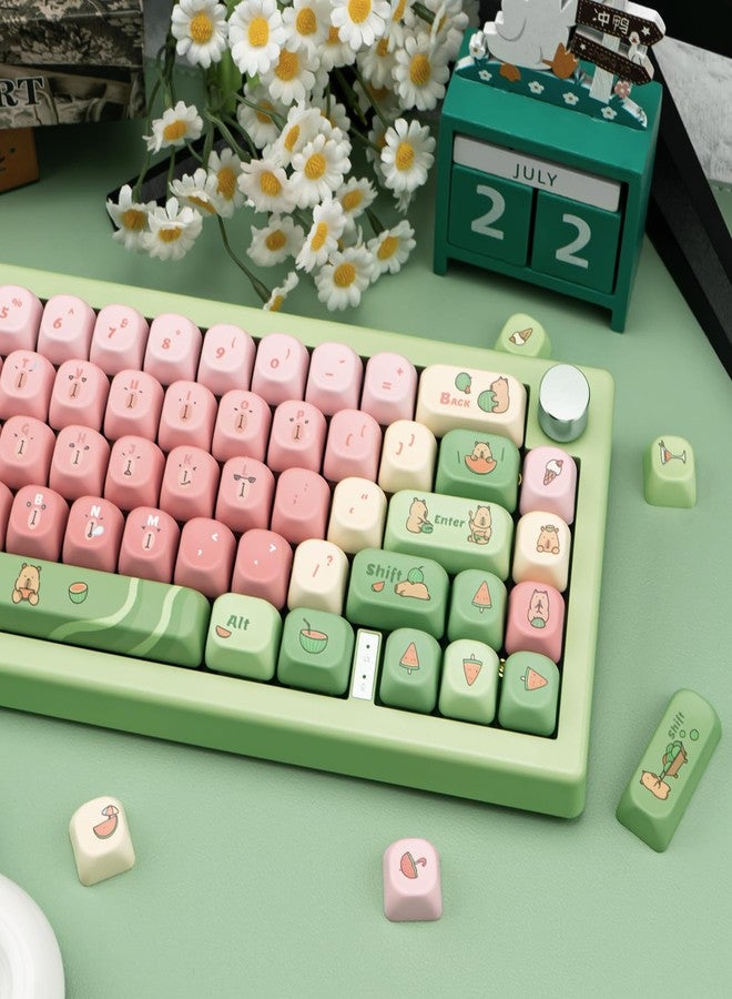 TIMSEKER 130 Keys Cute Capybara Gradient Keycaps, 1.7mm Thick PBT Pink and Green MOA Profile Keycap for ANSI/ISO Layout Cherry MX Switches Mechanical Keyboard - Image 5