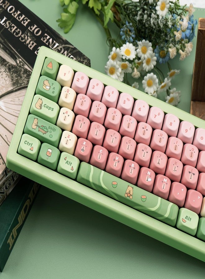 TIMSEKER 130 Keys Cute Capybara Gradient Keycaps, 1.7mm Thick PBT Pink and Green MOA Profile Keycap for ANSI/ISO Layout Cherry MX Switches Mechanical Keyboard - Image 4