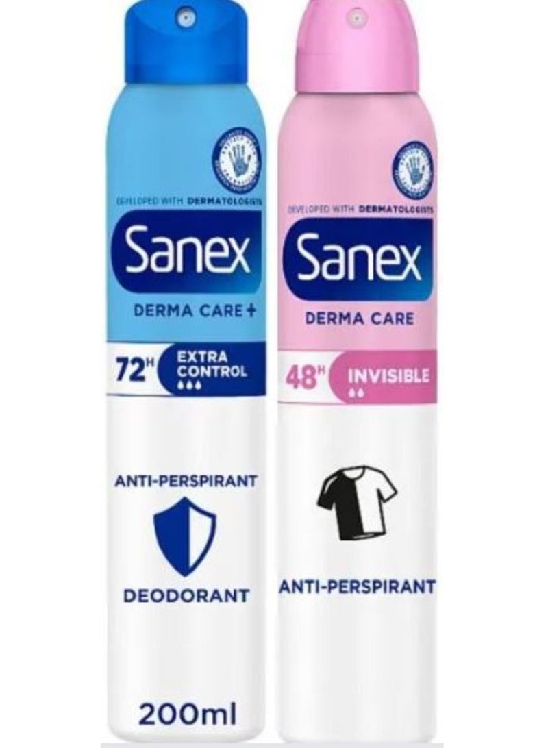 سانيكس مجموعة مزيل العرق ديرما كير من سانكس - تحكم إضافي + غير مرئي - 200 مل لكل عبوة (عبوة من قطعتين)
