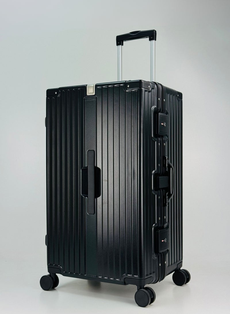 SAW & SEE Light Weight Aluminum Frame Fashion Trolley Luggage Unbreakable Polycarbonate Strong Hard Case Checked Luggage with Dual TSA approved and 4 Quite 360° Double wheels and Cup Holder with free protection Cover (Checked Luggage 30-Inch, Black) - Image 1