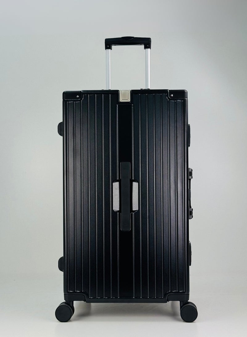 SAW & SEE Light Weight Aluminum Frame Fashion Trolley Luggage Unbreakable Polycarbonate Strong Hard Case Checked Luggage with Dual TSA approved and 4 Quite 360° Double wheels and Cup Holder with free protection Cover (Checked Luggage 30-Inch, Black) - Image 2