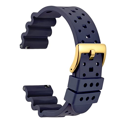 WOCCI 18mm Ventilated Watch Band for Men FKM Rubber Gold Buckle Navy Blue - Image 1