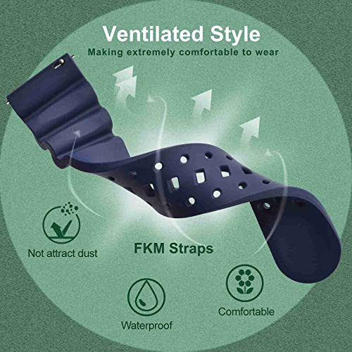 WOCCI 18mm Ventilated Watch Band for Men FKM Rubber Gold Buckle Navy Blue - Image 3