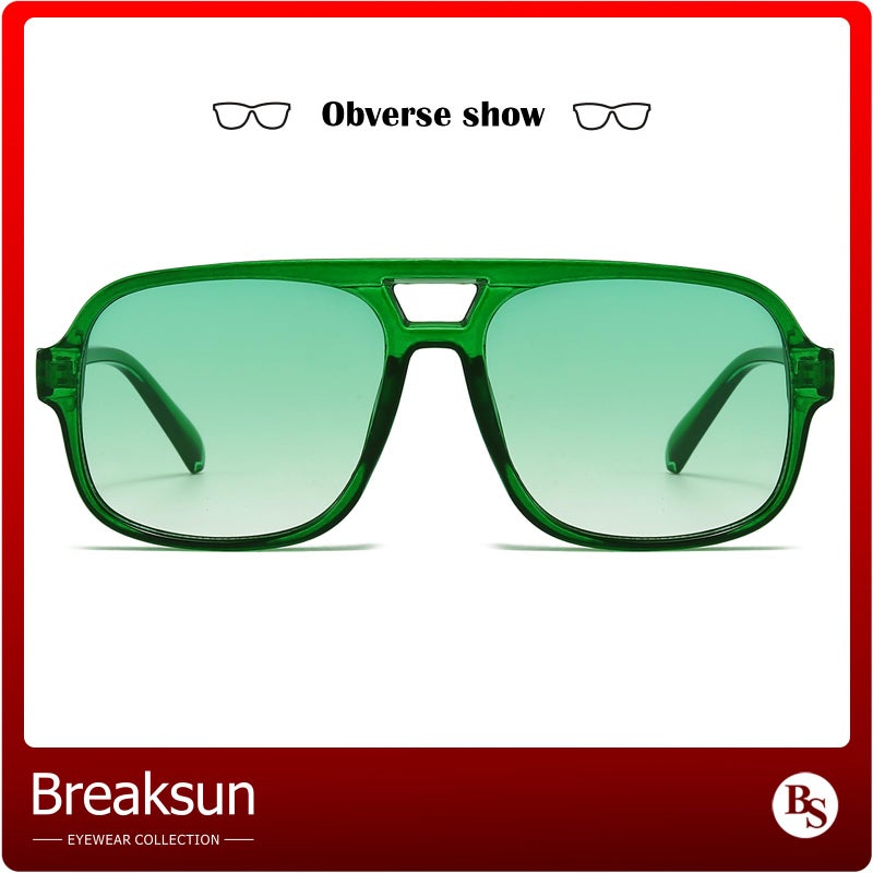 Breaksun Retro Aviator Sunglasses for Women Men Trendy Classic 70s Square Green Aviator Sun Glasses Vintage Shades (Clear Green/Green Gradient) - Image 5