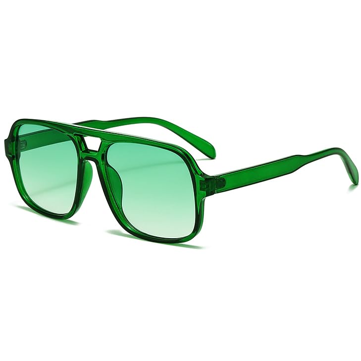 Breaksun Retro Aviator Sunglasses for Women Men Trendy Classic 70s Square Green Aviator Sun Glasses Vintage Shades (Clear Green/Green Gradient) - Image 1