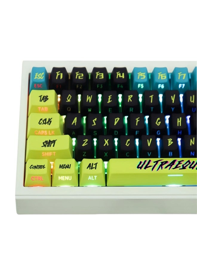 أغطية مفاتيح ULTRAEQUIP PBT، طراز Cyberpunk، لامعة من الجانب، مطبوعة على شكل Cherry سميك، 130 مفتاحًا، مجموعة مخصصة بتقنية الصبغ الحراري، متوافقة مع لوحات المفاتيح الميكانيكية ISO ANSI 60 و65 و75 و100% - Cyber Lemon v2 - Image 1