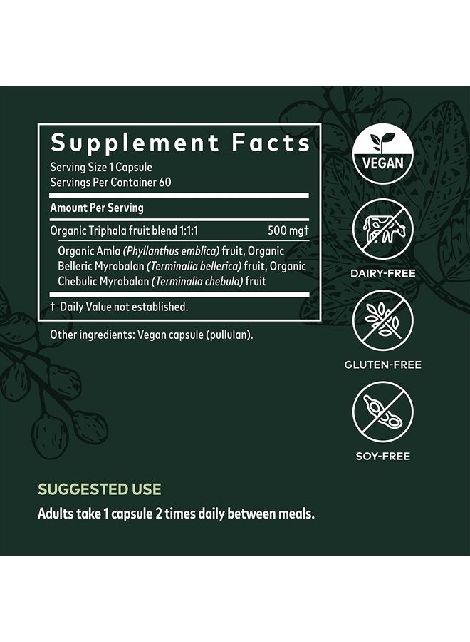 Triphala Fruit - Supports Digestive Health - Gently Cleanses Your System* - with Amla Fruit, Belleric Myrobalan, and Chebulic Myrobalan - 60 Vegan Capsules (30-Day Supply)