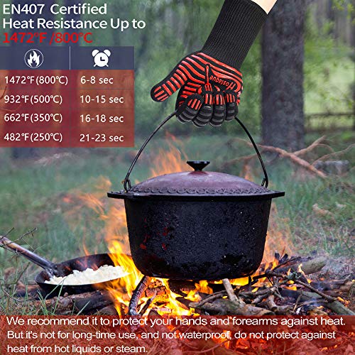 Hostaque Grilling Gloves 1472℉ Extreme Heat Resistant, Grill BBQ Gloves for Men, Silicone Non-Slip Kitchen Oven Mitts, Hot Cooking Oven Gloves for Grilling, Frying, Baking, Welding, Fireplace, 14 Inch - Image 3