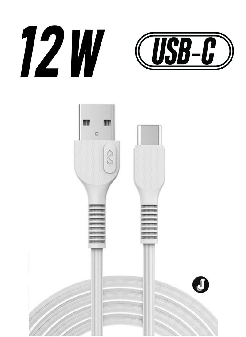 JAJEEK "2.4A PVC USB to Type-C Charging Cable – 2-in-1 Charging & Data Transfer, Flexible & Skin-Friendly Texture, 1 Meter, White" - Image 1