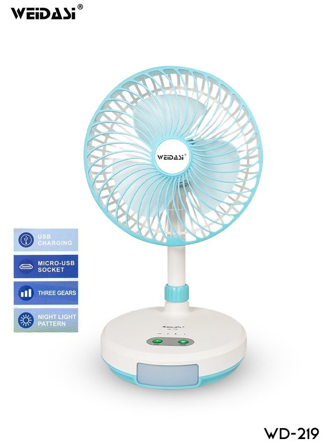 Weidesi Portable Rechargeable 7.5-Inch Table Fan with USB Charging, Night Light, and 3-Speed Wind Adjustment, 1200mAh Lithium Battery, WEIDASI WD-219  - Image 1