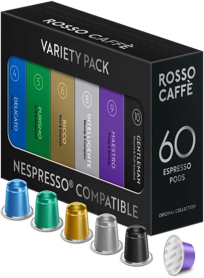 ROSSO CAFFÈ 60 Espresso Coffee Pods for Nespresso Original Machines - Premium Capsule Sampler Variety Pack 6 Flavors, Rich Breakfast to Intense Roasts - Image 1