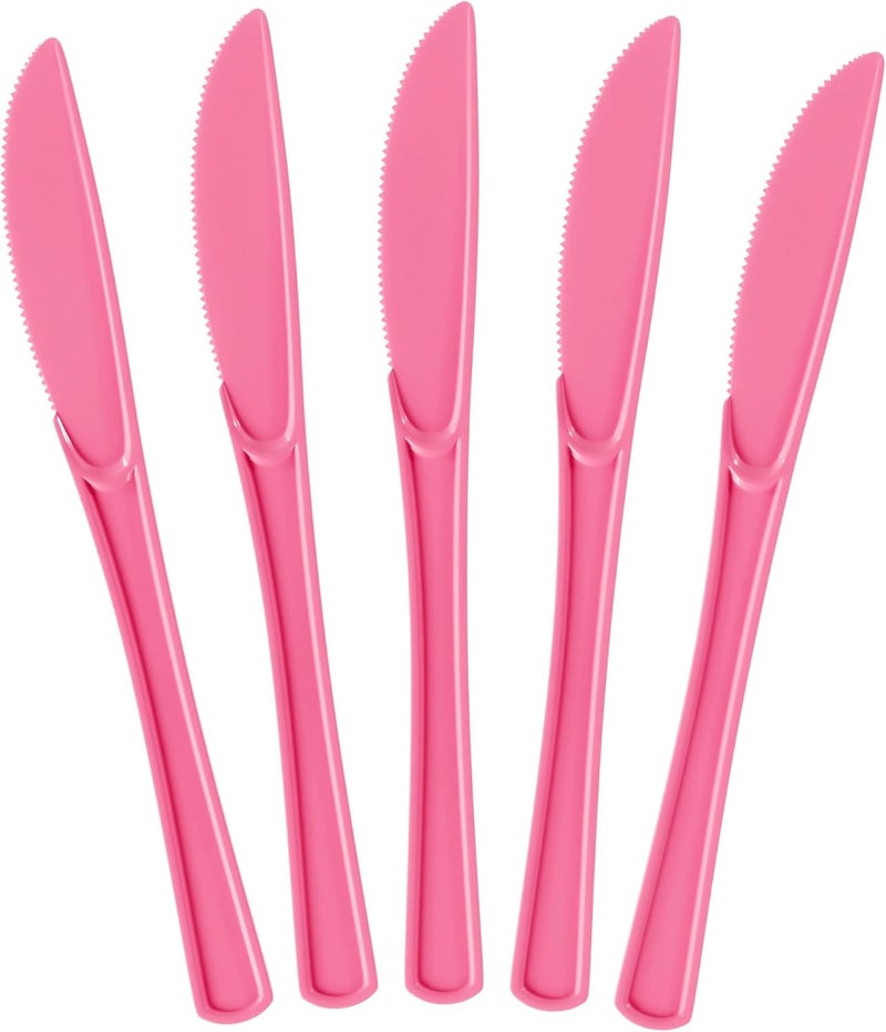 Exquisite Disposable Hot Pink Plastic Knives 50 Pcs - Heavy Duty Disposable Cutlery - Hot Pink Plastic Silverware - Image 1