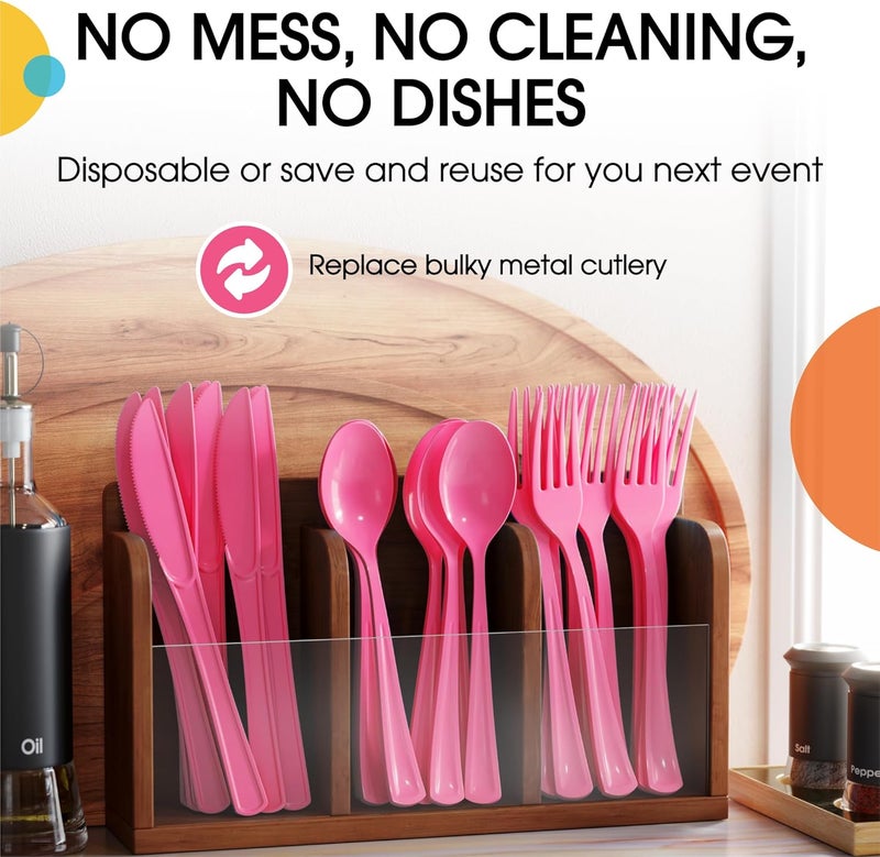 Exquisite Disposable Hot Pink Plastic Knives 50 Pcs - Heavy Duty Disposable Cutlery - Hot Pink Plastic Silverware - Image 5