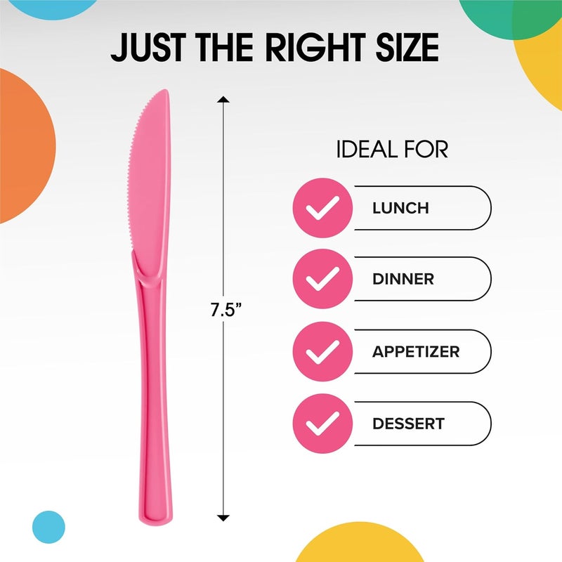 Exquisite Disposable Hot Pink Plastic Knives 50 Pcs - Heavy Duty Disposable Cutlery - Hot Pink Plastic Silverware - Image 2