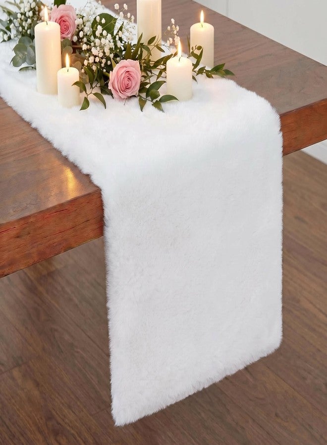 duduta White Faux Fur Table Runner 60 inches Long, Fluffy Dresser Coffee Table Runner Nightstand Covers Spring Wedding Holiday Decor - Image 1