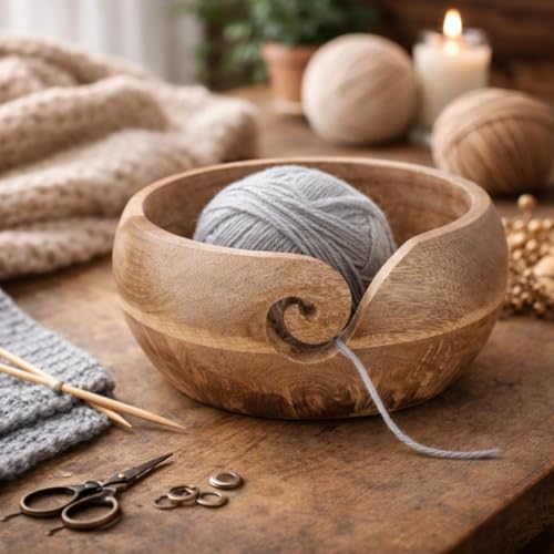Eximious India Mothers Day Gifts for Women Wooden Yarn Bowl Knitting Bowl Large Crochet Yarn Holder Handmade Crocheting Accessories and Supplies Organizer 7 x 3 Retirement Birthday Gift For Knitters - Image 3