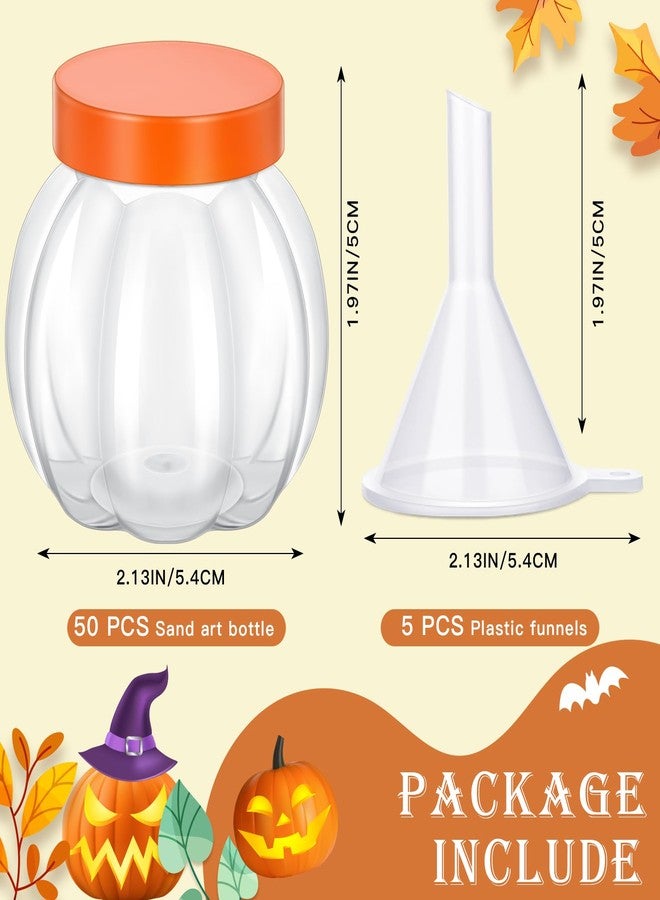 Hsei 50 Pcs Potion Bottles and 5 Small Funnels Round Glass Clear Potion Jars for Liquor Halloween Decoration DIY Art Crafts Gift Sand Art, Without Sand(Pumpkin) - Image 2