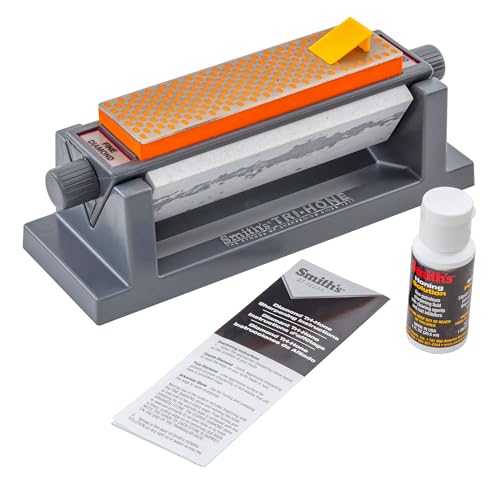 Smith's 50448 6” Diamond Tri-Hone Stone Sharpening System - Grey - Fine, Natural, & Coarse Stones - 3-Way Honing - Nonslip Rubber Feet - Restore Tools, Hunting, Kitchen, Fishing & Pocket Knives - Image 1