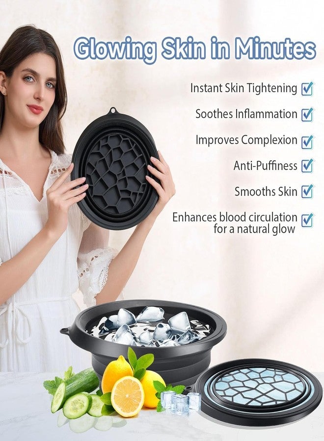 WEPTIX® Face Bowl for Ice with Built-in Icetray, Portable Foldable Silicone Ice Facial Bowl, for Home Ice Bath Facial (Black) - Image 2