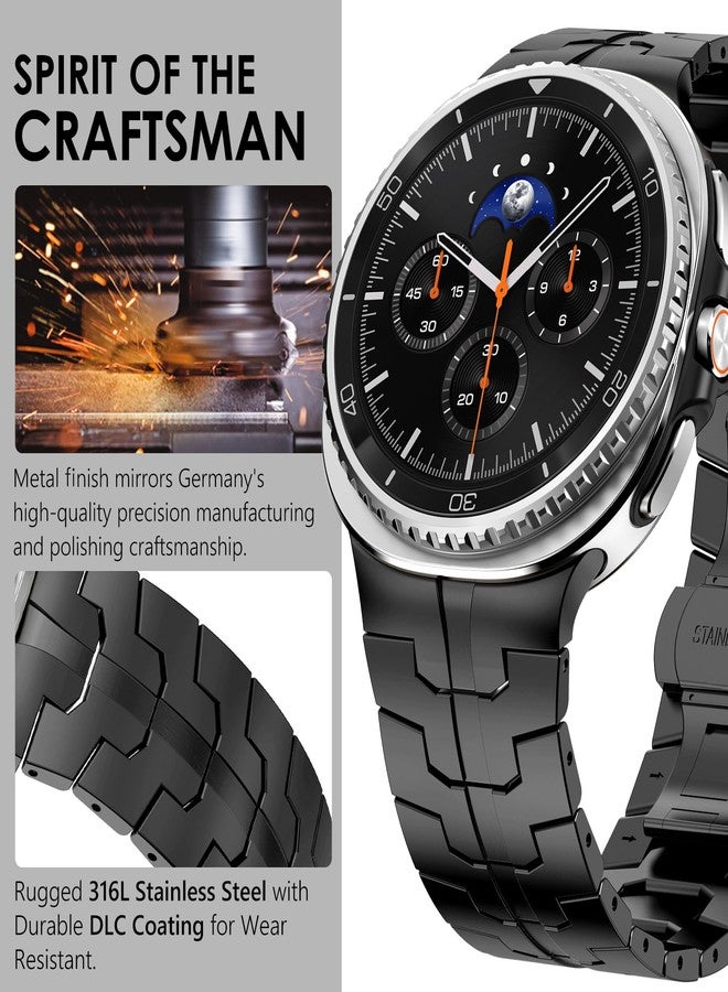 WINGLE Metal Bands for Galaxy Watch 8/8 Classic Band Samsung Galaxy Watch 8 Band 44mm 40mm 46mm Men Rugged Durable Armor Stainless Steel Strap Classy Elegant Casual Business Link Bracelet, Black - Image 4