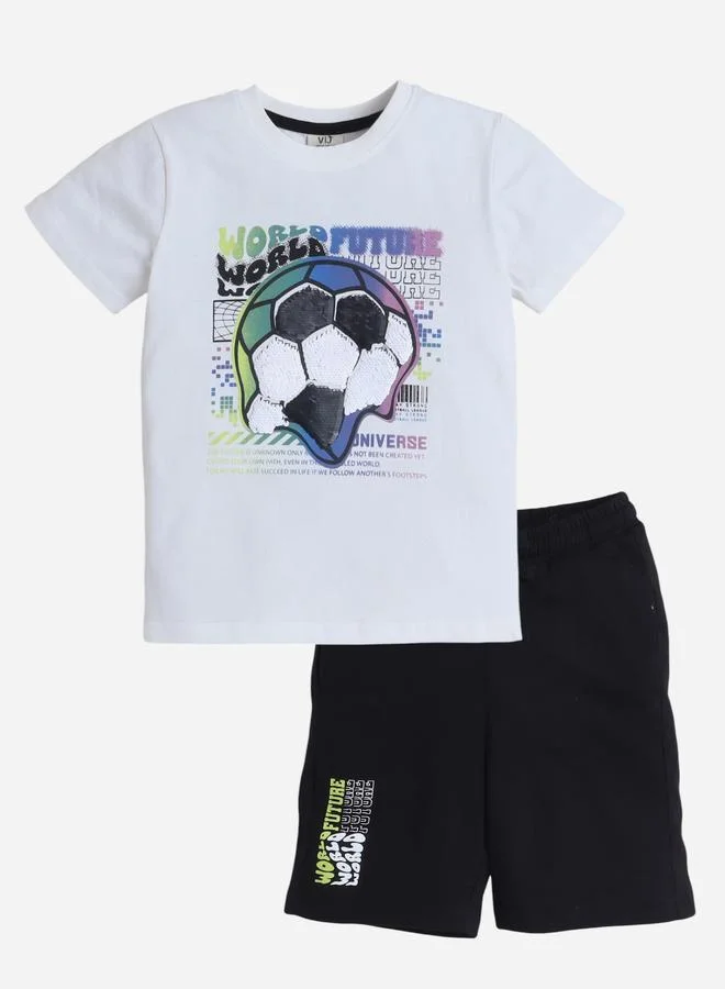 victor and jane Victor And Jane Boys Football Graphic Print Cotton T-Shirt and Shorts Set