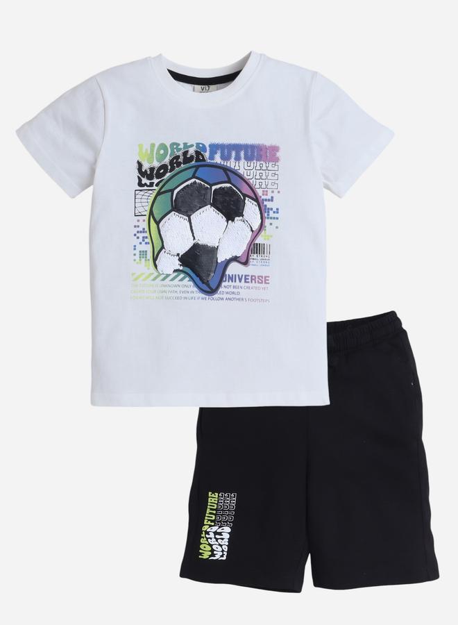 Victor And Jane Boys Football Graphic Print Cotton T-Shirt and Shorts Set - Image 1
