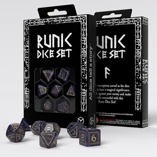 Q WORKSHOP Runic Dice Set Mixed Blue Gold for Ages 14 and Up 1 Players - Image 4