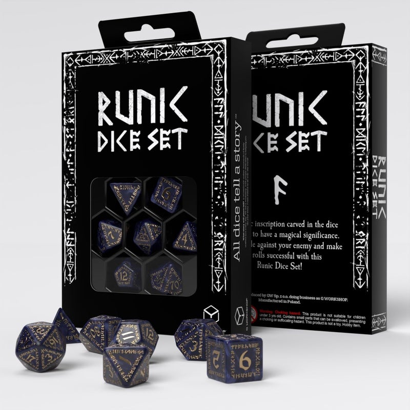 Q WORKSHOP Runic Dice Set Mixed Blue Gold for Ages 14 and Up 1 Players - Image 5