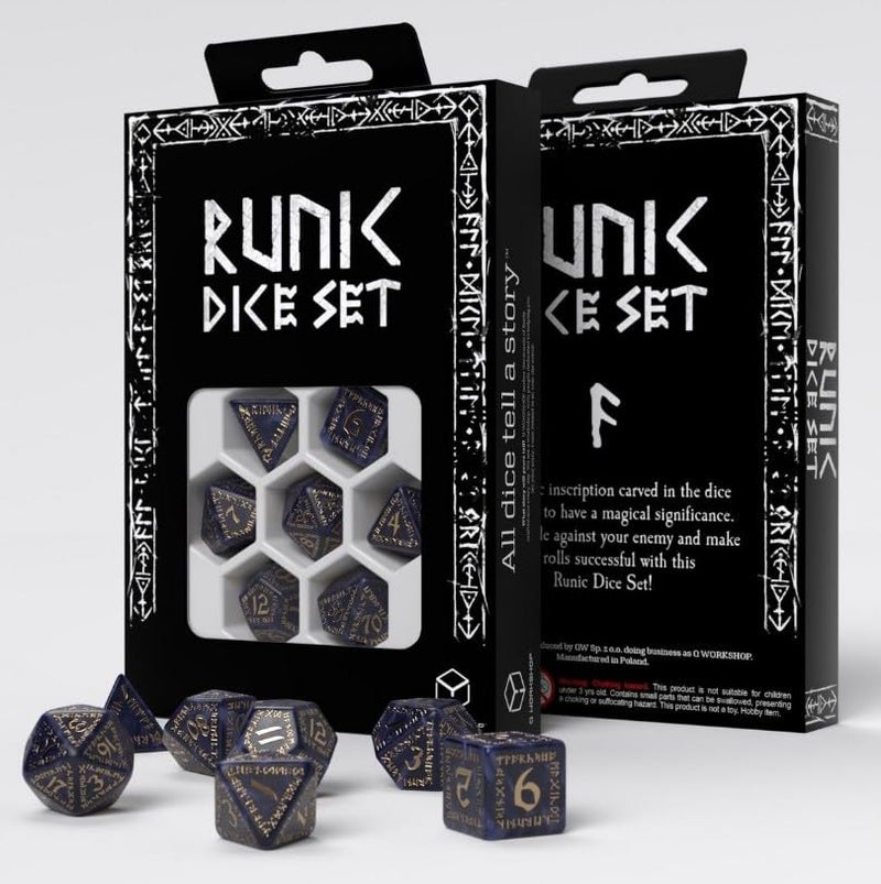 Q WORKSHOP Runic Dice Set Mixed Blue Gold for Ages 14 and Up 1 Players - Image 1