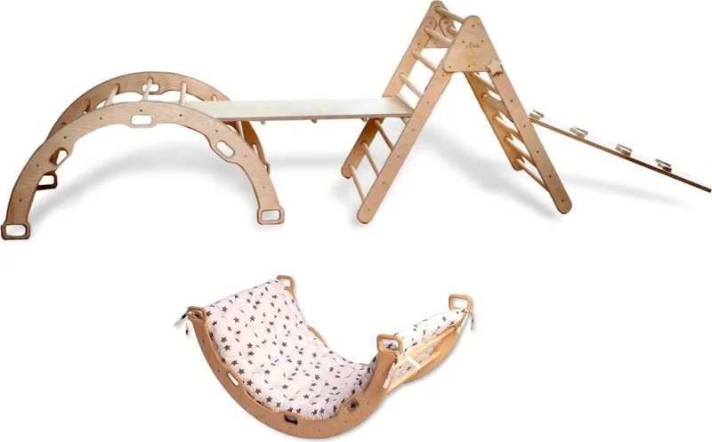 Kidoppo Pikler Climbing Set Montessori Full Set and Pillow | Full Set Activity Center + Star Pattern Pillow