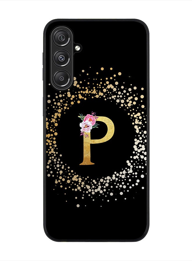 Stylizedd Rugged Black Edge case for Samsung Galaxy M34 5G, Slim fit Flexible   Custom Monogram Initial Letter Floral Pattern Alphabet - P (Black) - Image 1