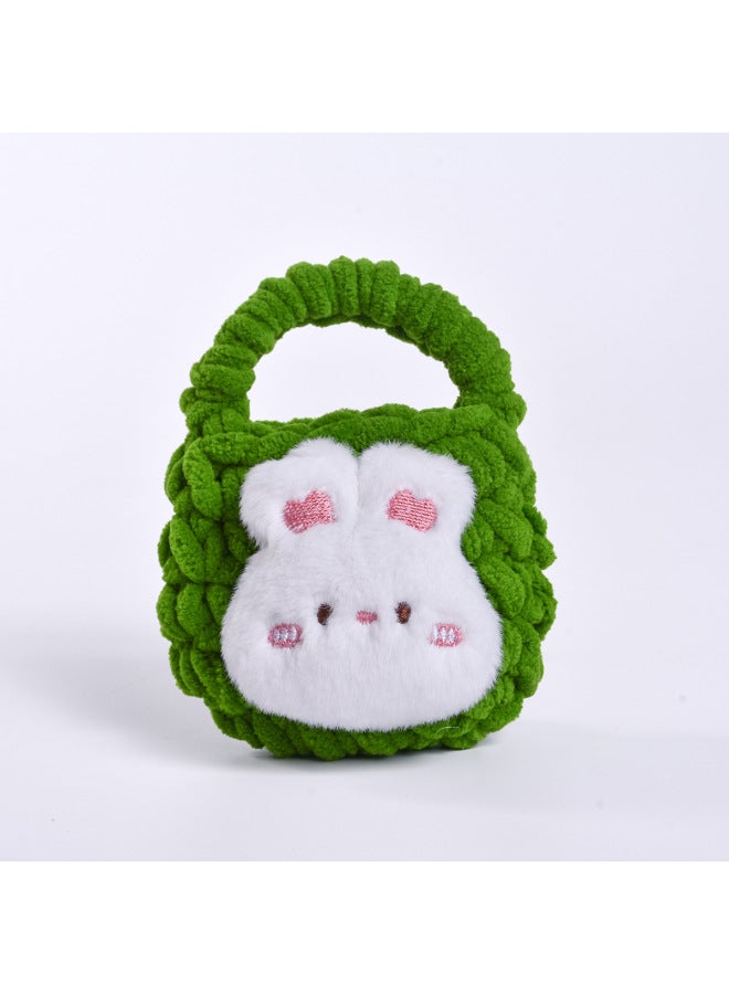 Pink Cute Cyber Red Bear Lion Wake Flower Plush Hand-woven Drop-resistant Headphone Bag Bluetooth Headphone Protective Cover Finished Product-Color:Blush Bunny Green  - Image 1