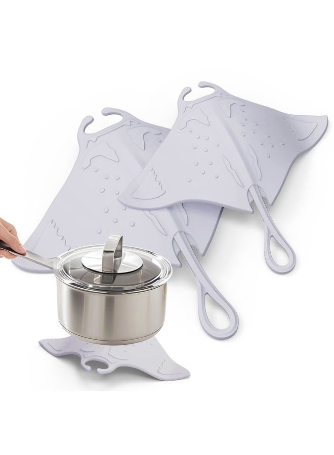 UMIRRO Cute Silicone Trivets for Hot Pots and Pans w/Pop-up Fun, Heat Resistant Mats for Quartz Countertop, Ocean Themed Pot Holder Pads for Coastal Decor, Kitchen Gifts for Beach Lovers Grey 2 Pack - Image 1