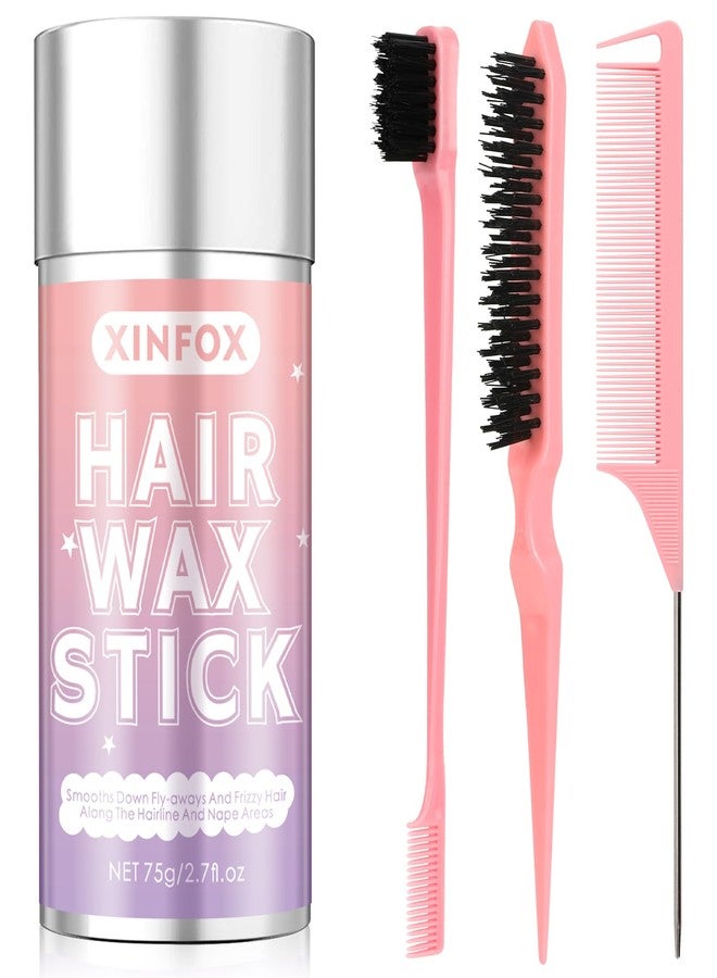 Xinfox Hair Wax Stick, Slick Back Hair Brush, Wax Stick for Flyaways, Rat Tail Comb Edge Brush Styling Tool Set Accessories for Women Girls(Pink) - Image 1