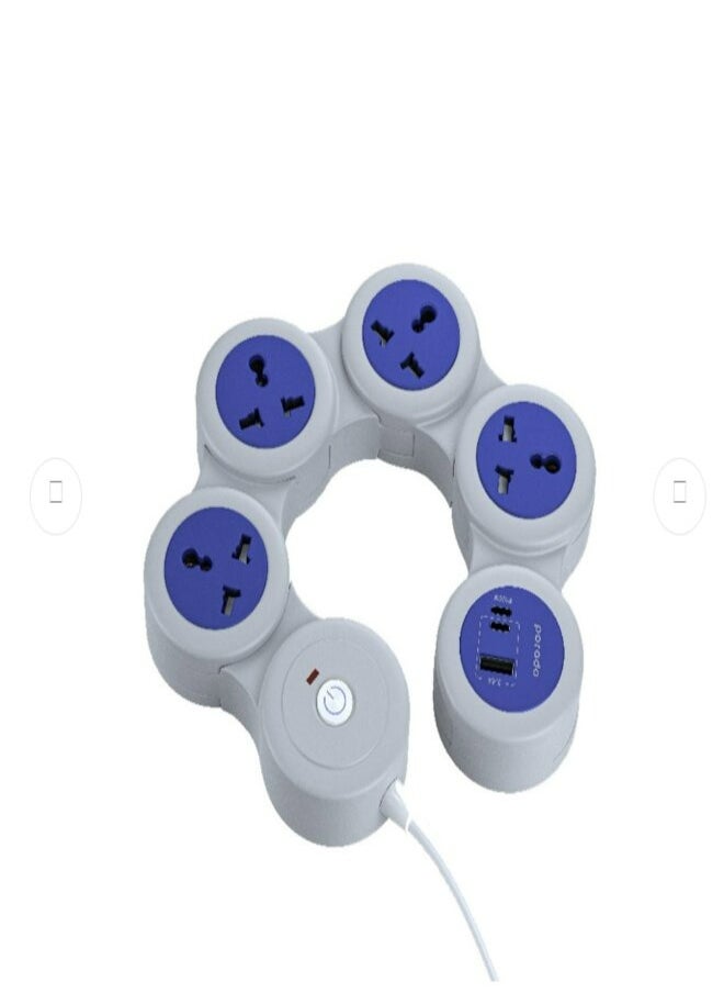 porodo Porodo USB-A Type-C and 4 AC Multiport Socket with UK Plug 2500W PD 20W 3M- Gray  - Image 1