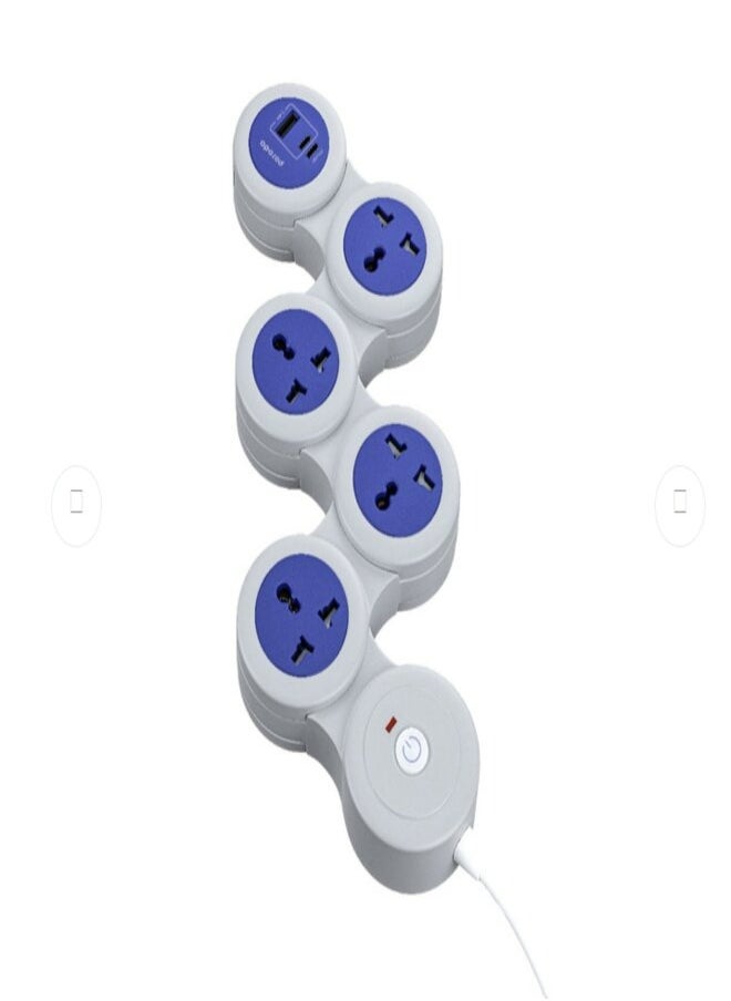 porodo Porodo USB-A Type-C and 4 AC Multiport Socket with UK Plug 2500W PD 20W 3M- Gray  - Image 2