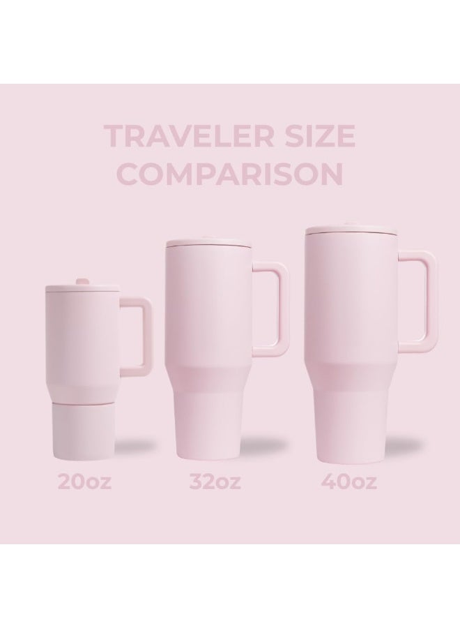 HydroJug زجاجة ماء هيدروجوج ترافيلر سعة 40 أونصة مع مقبض وقشة قابلة للطي تناسب حوامل الأكواب مقاومة للتسرب قابلة لإعادة الاستخدام مصنوعة من الفولاذ المقاوم للصدأ قاعدة مطاطية هدايا للنساء والرجال لون وردي رملي - Image 4