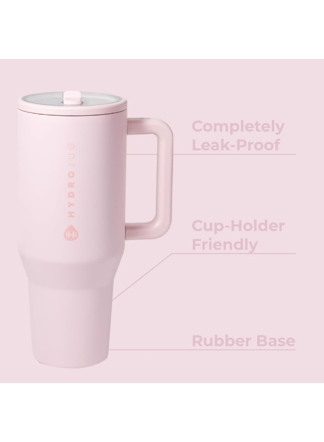 HydroJug زجاجة ماء هيدروجوج ترافيلر سعة 40 أونصة مع مقبض وقشة قابلة للطي تناسب حوامل الأكواب مقاومة للتسرب قابلة لإعادة الاستخدام مصنوعة من الفولاذ المقاوم للصدأ قاعدة مطاطية هدايا للنساء والرجال لون وردي رملي - Image 2