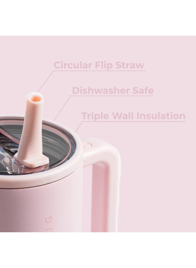 HydroJug زجاجة ماء هيدروجوج ترافيلر سعة 40 أونصة مع مقبض وقشة قابلة للطي تناسب حوامل الأكواب مقاومة للتسرب قابلة لإعادة الاستخدام مصنوعة من الفولاذ المقاوم للصدأ قاعدة مطاطية هدايا للنساء والرجال لون وردي رملي - Image 3