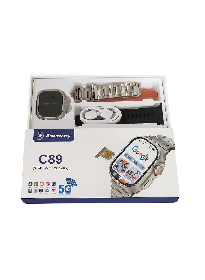 سمارت باري ساعه Smartbarry  C89  الذكيه اتصال 5G - مكالمات تعمل بنظام اندرويد مع ذاكره داخليه 64 جيجا , رام 4 جيجا تدعم جميع تطبيقات جوجل بلاي كهاتف بين يديك - شاشه عاليه الدقه بحجم 2.2 انش - Image 1